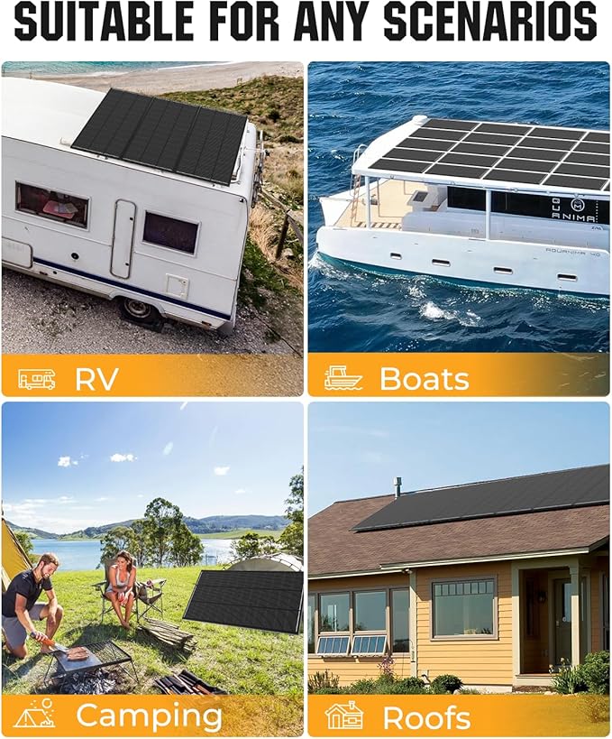 18BB 600 Watt Solar Panel, 3pcs 200W N-Type Solar Panels, 25% High-Efficiency Monocrystalline Module PV, for 12V/24V Battery, Home, Trailer, Camping, Marine, Boat, Farm, RV and Off-Grid