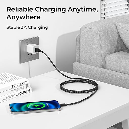 Basesailor for iPhone 17 16 Pro Max Charger Cord,USB to USB C Cable,Type C Charging Power Cord for Apple 17e 15 iPad 10 Air 4 5,Samsung Galaxy S26 S25 S24 S23,Black,3Pack 3.3/6.6/10FT(1/2/3M)