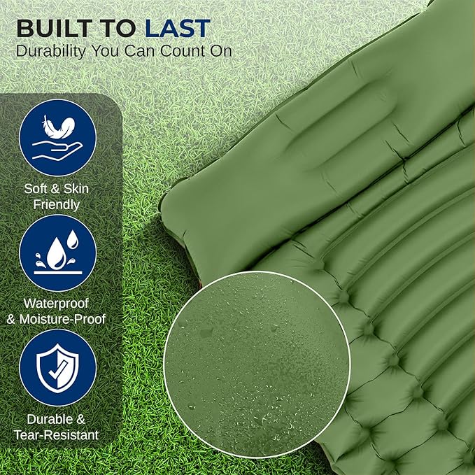 SereneLife Lightweight & Compact Camping Gear – Sleeping Pads & Bags with Built-in Pillows for Outdoor Comfort, Waterproof & Tear-Resistant Design, Perfect for Hiking, Backpacking, Couples & Solo Use