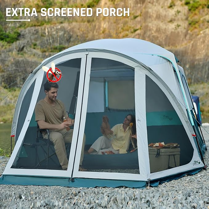 Tents for Camping 6/8/10 Person Camping Tent with Screen Porch, Weatherproof Large Cabin Tent with Rainfly and Carry Bag, Family Tent for Outdoor Camping and Backyard