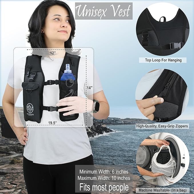Running Hydration Vest | Mens & WomensRunning Vest | Reflective Vest Running | 7 Pocket Storage with 17oz Flask |Secure Phone Holder | Adjustable Lightweight Black Neoprene.
