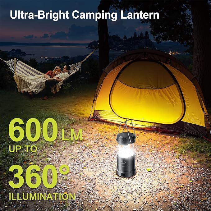 LETMY LED Camping Lantern for Power Outages, 3 Color Modes & Dimmable Battery Powered Lantern, IPX4 Waterproof & Collapsible, Lanterns Flashlight Survival Kits for Emergency Hurricane Hiking, 4 Pack