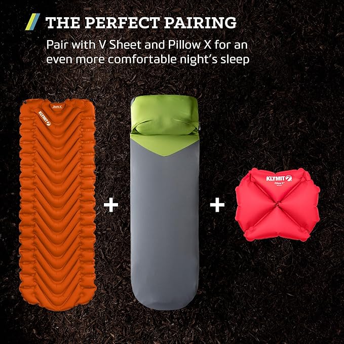 KLYMIT Static V Lightweight Inflatable Sleeping Pad | Comfortable, Lightweight, Easy to Inflate Portable Air Bed Mattress for Camping, Backpacking and Hiking — Orange