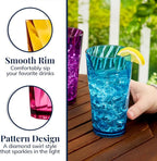 US Acrylic Optix Plastic Reusable Drinking Glasses (Set of 8) 20oz Water Cups in Jewel Tone Colors | BPA-Free Tumblers, Made in USA | Top-Rack Dishwasher Safe
