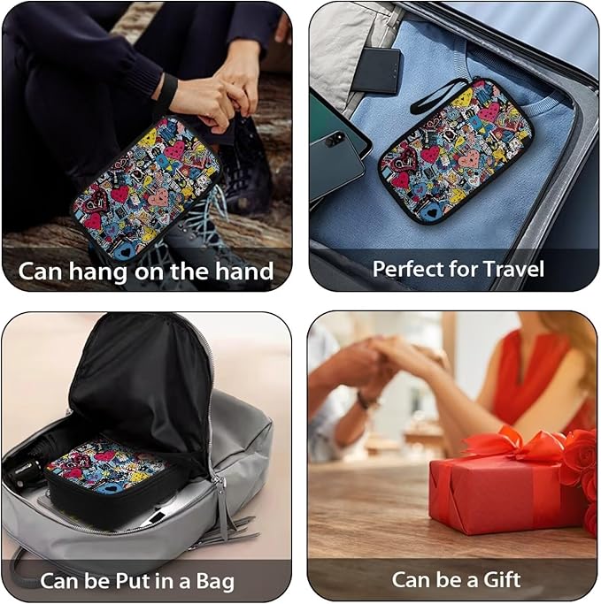 Love Heart Print Electronic Organizer, Travel Cable Organizer, Portable Waterproof Pouch, Electronic Accessories Storage Case for Cable, Cord, Charger, Phone, Earphone