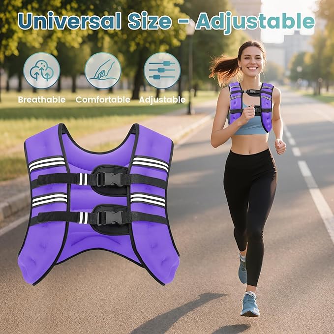 Weighted Vest, 8lb/12lb/16lb/20lb/25lb/30lb Weight Vest with Two Adjustment Straps for Men Women, Weight Vests with Reflective Stripe for Strength Training, Running, Jogging, Walking