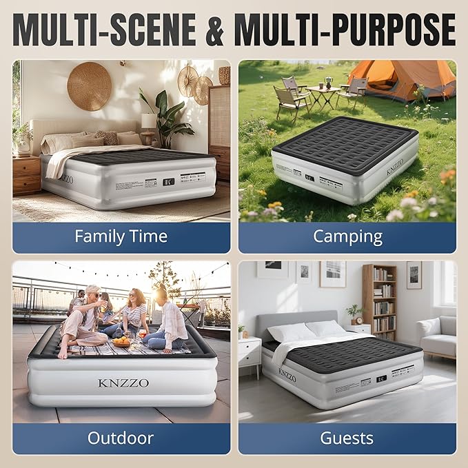 King Air Mattress with Built-in Pump, 18" Top Inflatable Mattress with Waterproof Flocking Fabric, Three-Minute Quick-Inflatable Bed. Portable Blow Up Mattress for Home, Outdoor and Guests