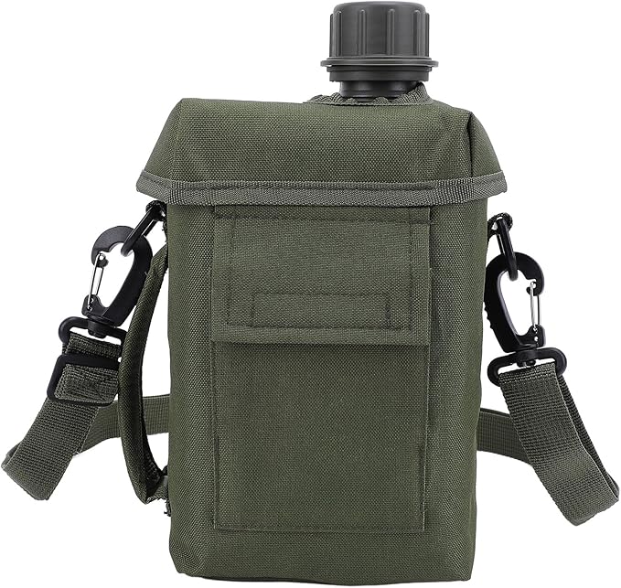 Outdoor - 2L Portable Water Canteen with Waist Bag, Multi Fuctional PVC Flat Camping for Surplus or Bushcraft Gear (OD Green)