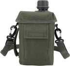 Outdoor - 2L Portable Water Canteen with Waist Bag, Multi Fuctional PVC Flat Camping for Surplus or Bushcraft Gear (OD Green)