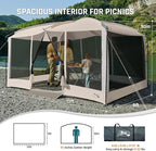 Screen House Tent 13x9ft Screen Room Mesh Gazebos w/ 2 Magnetic Doors, Included Projection Screen, Camping Tent Screened Canopy Shelter for Outdoor Patios Backyards Activities (Beige)