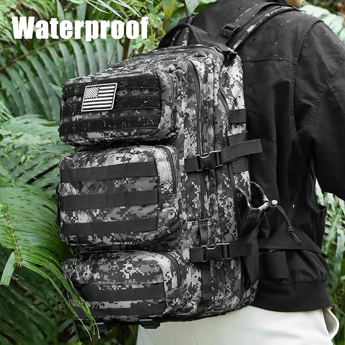 Military Tactical Backpack 25L Day Backpack for Men Molle Army 3 Days Assault Pack Bug Out Bag Water Resistant and Heavy Duty Hiking Treeking Rucksack - Black Digital Camo