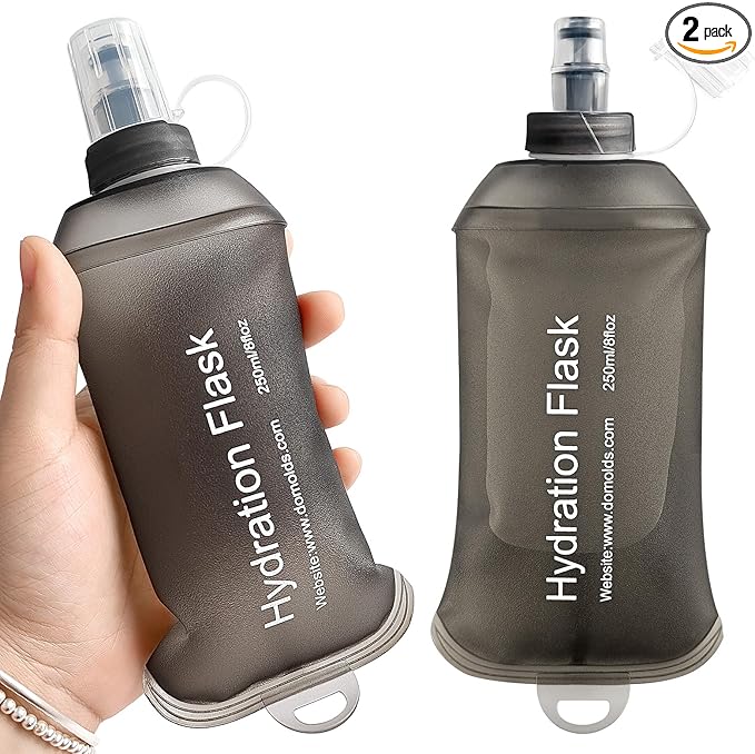 GYGYL Soft Flask, TPU Collapsible Soft Water Bottle for Hydration Pack, Running Vest, Leak-Proof Folding Water Bottle for Hiking Cycling Climbing Jogging-250ml Grey, 2pcs