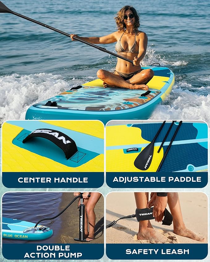 11'6x35'' Extra Wide Inflatable Paddle Board,All-Round Ultra Stable Stand Up Paddleboards with Plus Kits for 450lb/3 People/Family,Dual Bungees, Camera Mount, 100L Backpack, Dual-Action Pump