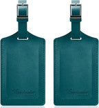 Travelambo Luggage Tags for Suitcases Faux Leather Privacy Protection 2 Pack Bag Tags Travel Accessories Essential, Summer Green