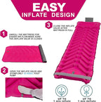 Sleeping Pad with Pillow, Self Inflating Extra-Thick, Ultralight Sleeping Mat, Built-in Pump, Ultimate for Camping, Hiking, Traveling, Airpad, Carry Bag, Compact & Lightweight Air Mattress (Purple)