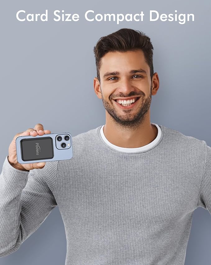 podoru for Magsafe Battery Pack, 5000mAh Magnetic Power Bank with Type-C Cable 20W PD Fast Charging Lighting Input Wireless Portable Charger for iPhone 17/16/15/14/13/12/ All Series-Black