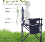 ALPHA CAMP Oversized Camping Chair Heavy Duty Lawn Chair with Cooler Bag Support 450 LBS Steel Frame Collapsible Padded Arm Quad Lumbar Back Folding Chair for Lawn Outdoor