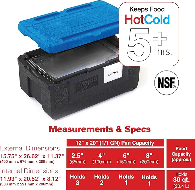 METRO Mightylite ML180-BU Top-Load Insulated Food Carrier - Professional-Grade Multipurpose Pan Carrier, Insulated Cooler and Catering Food Warmer - 30 qt or 3 Pan Capacity - Blue