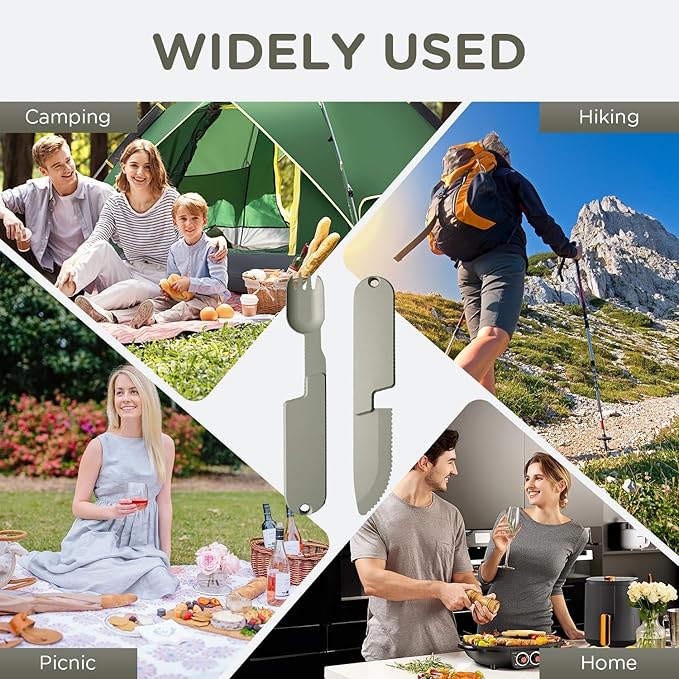 2 in 1 Camping Eating Utensils Set, Reusable Magnetic Camping Utensils Set, Portable Cutlery Backpacking Gear, Compact Spoon-Fork-Knife Cutlery Travel Utensils for Lunch Hiking Outdoor Survival
