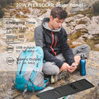 [Upgraded] FlexSolar 20W Portable Solar Panel, High Efficiency ETFE Foldable Panels with 5V USB A/USB C Ports, IP67 Waterproof Power Emergency Solar Charger for Phone Power Bank Camping Backpacking