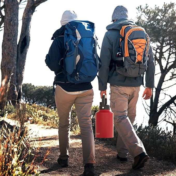 WATERSY 1 Gallon Water Bottle Insulated(Cold for 48 Hrs),BPA Free&Leak Proof,128oz Stainless Steel Water Jug,Big thermo,Large Water Bottle with Handle for Gym,Hiking,Camping&Travel,Red