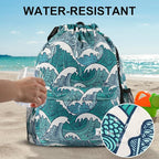 Drawstring Backpack with Mesh Pockets String Gym Bag Sackpack Sandproof Water Resistant Beach Backpack for Men Women