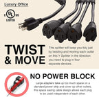 4 Way Power Splitter - 1 to 4 Extension Cord Splitter, 6' Long Extension Cord, Outlet Splitter 3 Prong, Power Strip Outlet Plug, Y Style Extension Cord, Black, SJT 16 AWG by Luxury Office