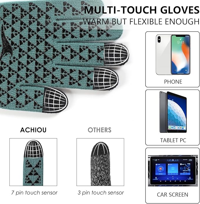 Achiou Winter Gloves, Glove for Men Women, Upgraded Touch Screen Texting Warm Running with Thermal Soft Knit Lining