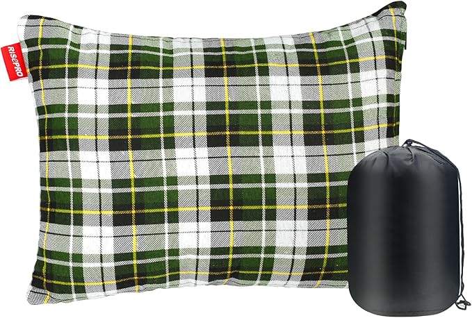 Outdoor Camping Pillow Lightweight, Compressible, Flannel Travel Pillow Cases, Washable Removable Pillow Cover Camping and Backpacking Green