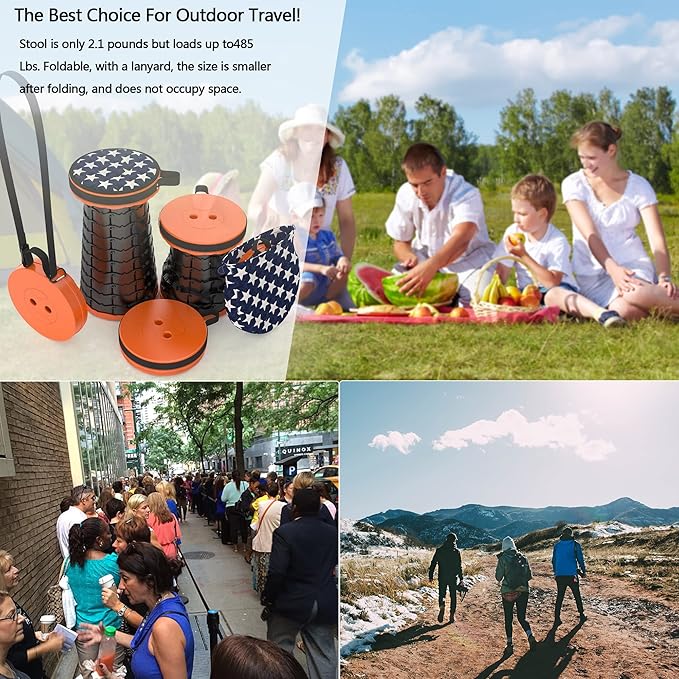 ALEVMOOM Telescoping Stool with Cushion,Portable Collapsible Stool,Camping Stools Retractable Folding Chair,More Sturdy Capacity 440Ib,for Garden Hiking Travel BBQ with Carry Bag&Carabiner