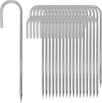 12 inches Tent Stakes Heavy Duty 34-Pack, 5/16" Diameter J Hook Fence Stakes Rebar Ground Stake for Inflatables, Tarp, Yard Lawn Outdoor Decoration