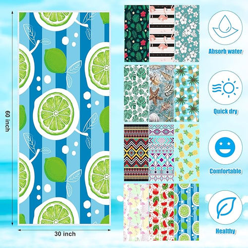 12 Pcs Oversized Microfiber Beach Towels Set 30 x 60 Extra Large Fiber Swim Pool Towel Absorbent Bath Blanket for Travel Vacation Accessories Gift Spa Soft Lightweight(Hawaii)