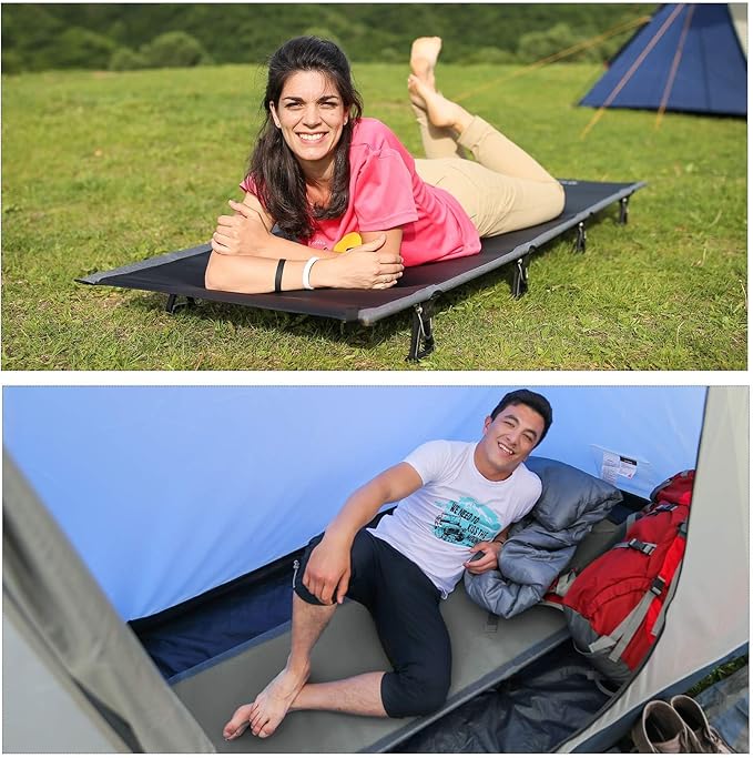 KingCamp Camping Cot,Folding Portable Ultralight Compact Cots for Outdoor Backpacking Travel,Sleeping Cots for Adults Hiking Mountaineering with Pillow and Storage Bag,Lounging Cot Grey