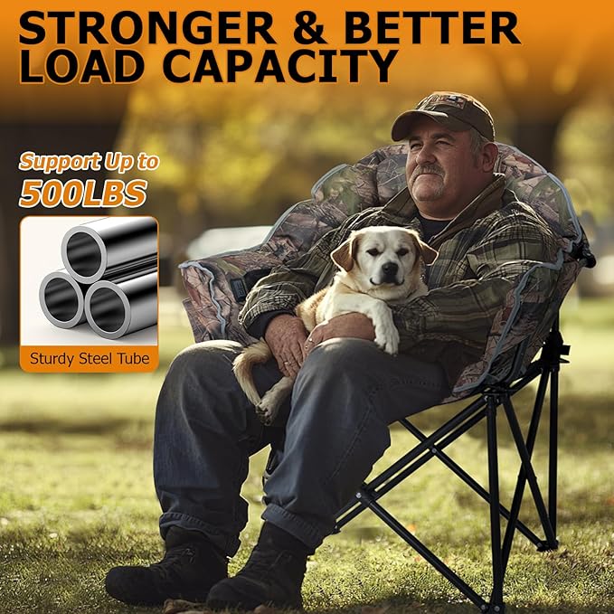 LILYPELLE Oversized Heated Camping Chair, Patio Lounge Chairs with 3 Heat Levels, Portable Folding Heated Chair Round Moon Saucer Folding Lawn Chair Outdoor Chair for Camping, Lounge Patio