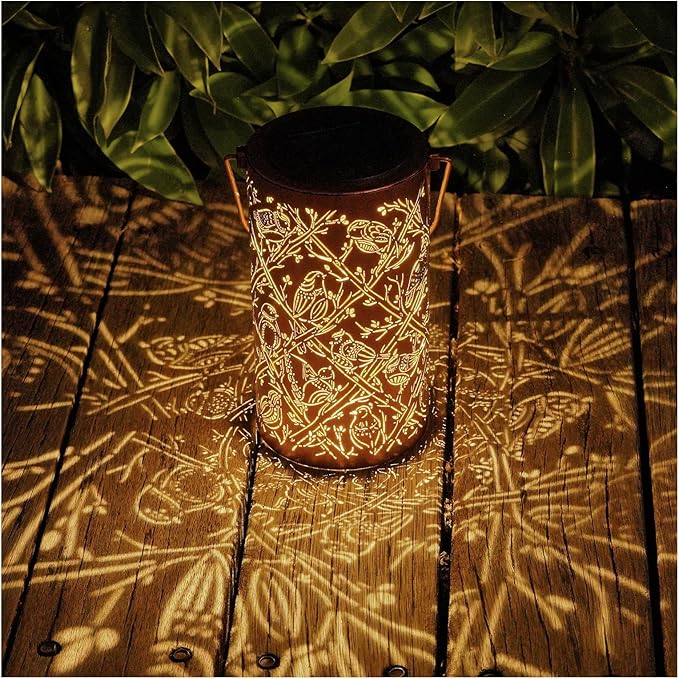 Solar Cardinal Lanterns Outdoor Hanging Decor Lantern,Waterproof Hollow Out Metal Decorative Garden Light,Graceful Decoration for Patio,Yard,Landscape,Walkway,Festival