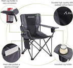 Oversized XL Camping Chairs for Adults, Padded Folding Camp Chair with High Back, Cup Holder & Side Pocket for Outside, Lawn, Beach, Fishing, Sports, Folding Heavy Duty Chairs, Black