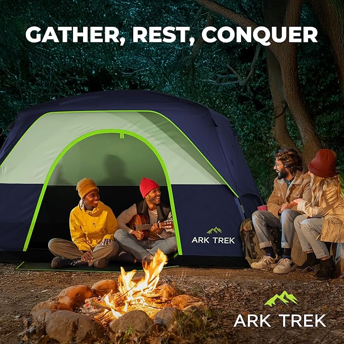ArkTrek 6 Person Tents for Camping-Robust Family Camping Tent Cabin w Ground Sheet, Rainfly Cover, Powerport-Comfy Large Quick, Waterproof Pop up Camping Tent for Picnics Fishing Hiking