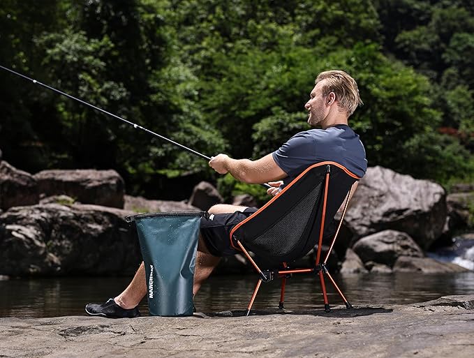 MARCHWAY Lightweight Folding Camping Chair, Portable Foldable Compact for Outdoor Camp, Travel, Beach, Picnic, Festival, Hiking, Backpacking, Supports 330Lbs (Orange)