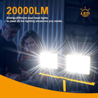 20000 Lumen Work Lights with Stand, 200W Dual Head LED Work Light, Waterproof Lamp with Individual Switch, Adjustable Metal Telescoping Tripod