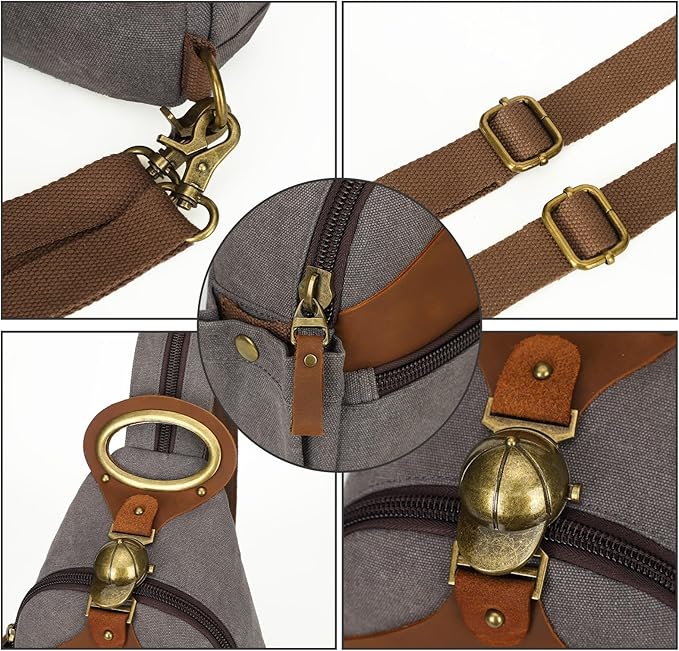 KouLi Buir Canvas Sling bag,Small Crossbody Backpack,Convertible Chest Bag Casual Daypack For Outdoor Cycling Hiking Travel (B3611-D.Grey-N)