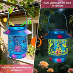 Hummingbird Solar Lanterns Outdoor Waterproof Brim,Garden Decor Birthday Gifts for Women Mom Grandma,Blue Spray Paint Metal Hanging Solar Lights Outside Decorative for Yard Patio Backyard Pathway
