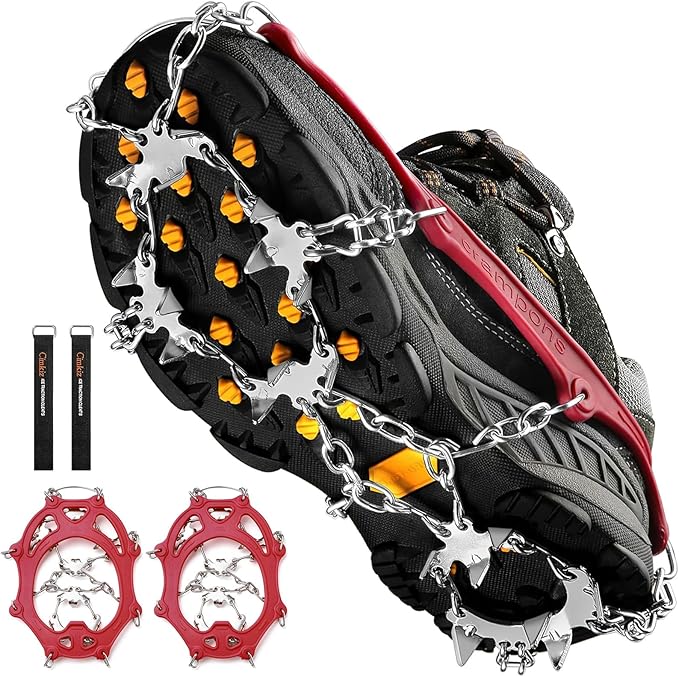 Crampons Ice Cleats Traction Snow Grips for Boots Shoes Women Men Anti Slip 19 Stainless Steel Spikes Safe Protect for Hiking Fishing Walking Climbing Mountaineering