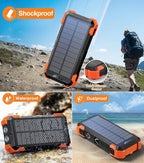 Solar Charger Power Bank, 42800mAh Wireless Portable Charger with USB-C in/Output, QC3.0 Fast Charging 15W 4 Ports Outdoor Battery Pack Built-in LED Flashlight, for iPhone, Galaxy, iPad etc
