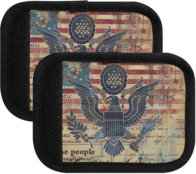 Qilmy Retro American Flag and Eagle Luggage Handle Wrap 4Pack Luggage Identifiers Tag Comfort Handle Grips Cover for Stroller Suitcase Bag Airplane Travel Accessories2379