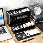 Tatuo 4 Pcs Cable Organizer Box with Wire Ties, Plastic Cord Storage Box with Lid, Electronics Organizer for Home Office Desk Organizers and Accessories (Black)