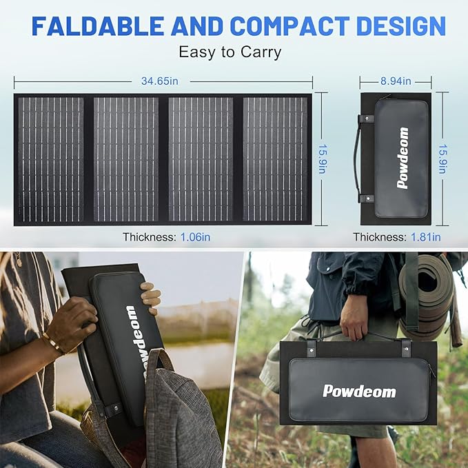 SS60 Portable 60W Solar Panel, Waterproof IP67 Foldable Solar Panel Charger with 18V DC, PD 45W USB-C and 5V USB-A Output for Solar Generator 12V Battery
