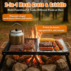 Folding Campfire Grill,Enameled Coating Grate, Heavy Duty Camp Grill Grate, Portable Camping Grates Over Fire Pit, Campfire Grill Cooking Equipment with Carrying Bag for Outdoor Cooking