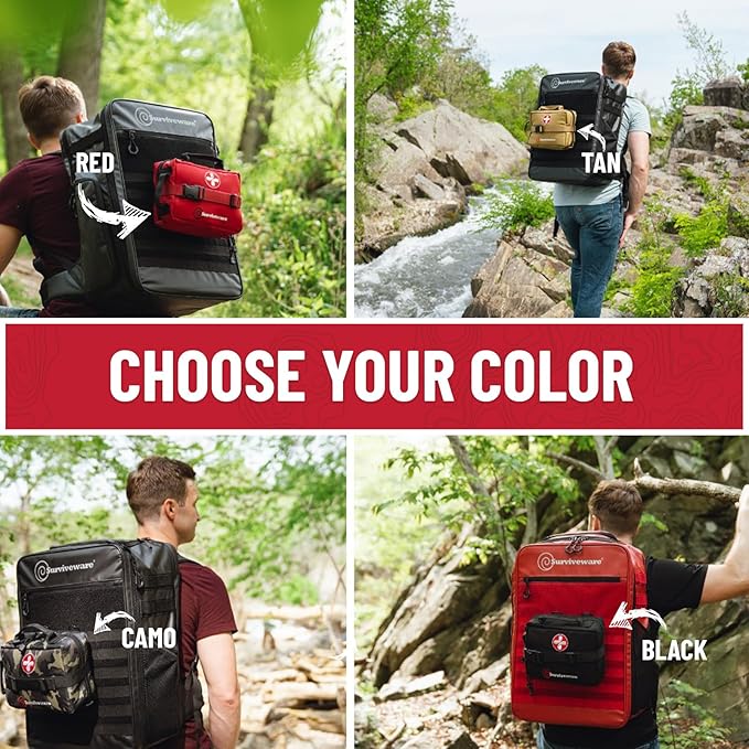 Surviveware 119 Pcs Comprehensive Premium Survival First Aid Kit - Medical Emergency Kit for Travel Camping Gear, Home Essentials & Outdoor Emergencies - HSA & FSA Eligible Survival Kit