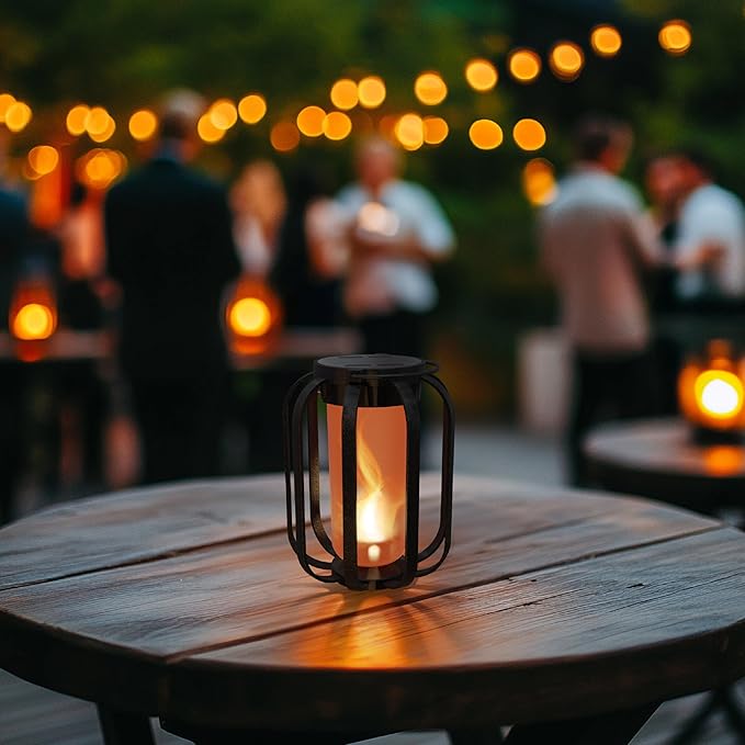 Modern Solar Lanterns Outdoor Waterproof - Patented Flickering LED Flame Effect, IP65 Waterproof, Matte Black Finish, Hanging Solar Lights for Outside for Patio, Garden, Porch, Outdoor Decor (2 Pack)