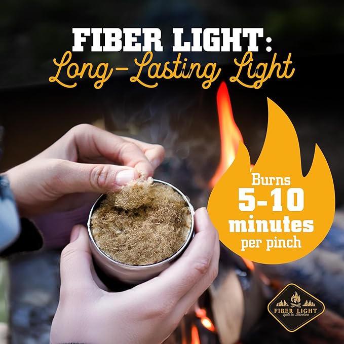 Fire Starter Natural Wood Fiber Tinder, Water Resistant, Survival Kit Camping Kit in Waterproof Tin